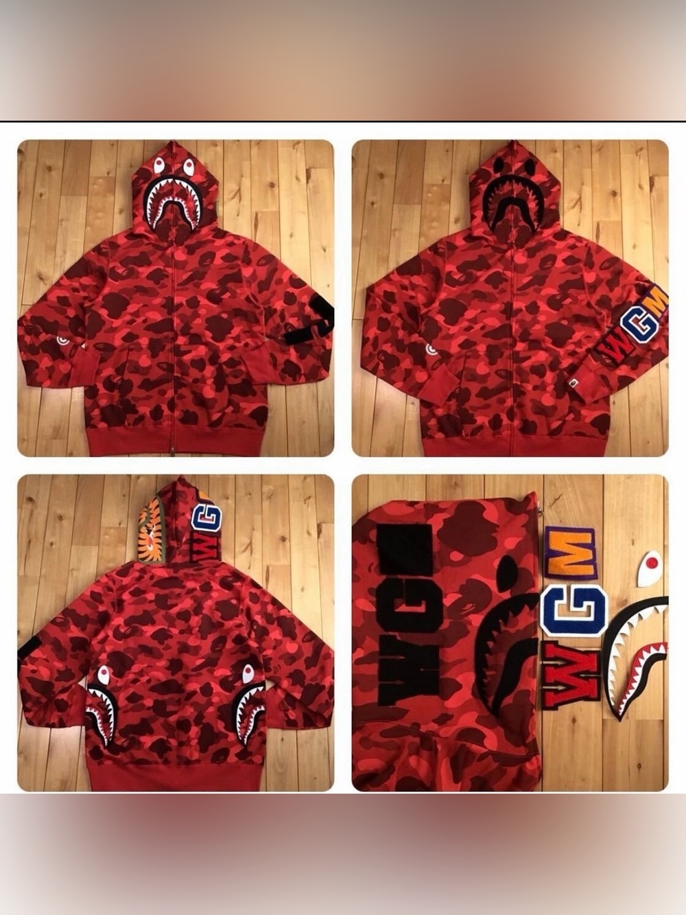 Red Camo Shark Zip-Up Hoodie Sizes : S,M,L,XL